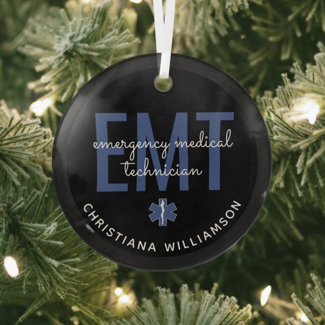 Custom EMT Emergency Medical Technician Glass Ornament (Insitu)