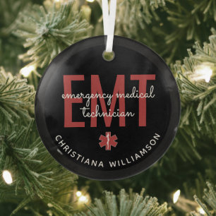 Custom EMT Emergency Medical Technician Glass Ornament