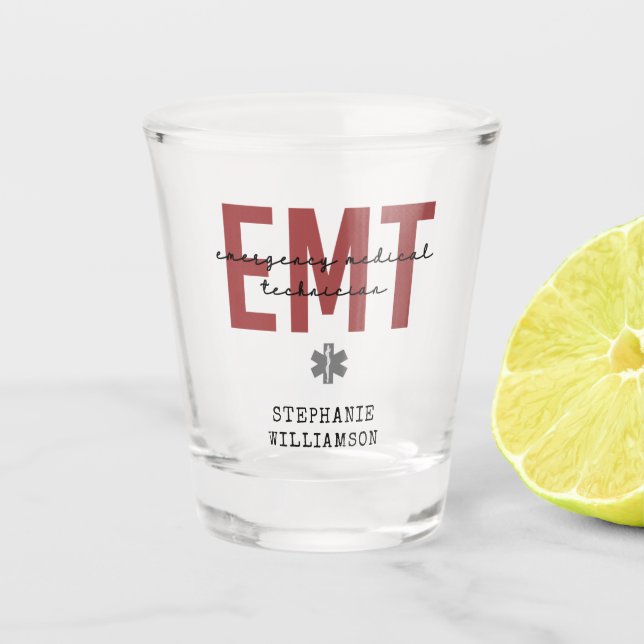 Custom EMT Emergency Medical Technician Shot Glass (Front)