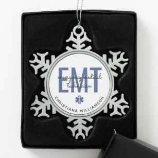Custom EMT Emergency Medical Technician Snowflake Pewter Christmas Ornament
