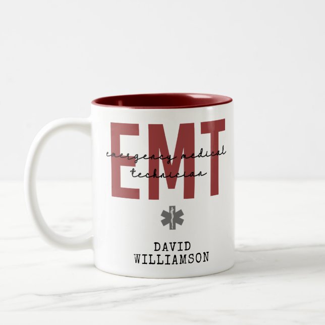 Custom EMT Emergency Medical Technician Two-Tone Coffee Mug (Left)