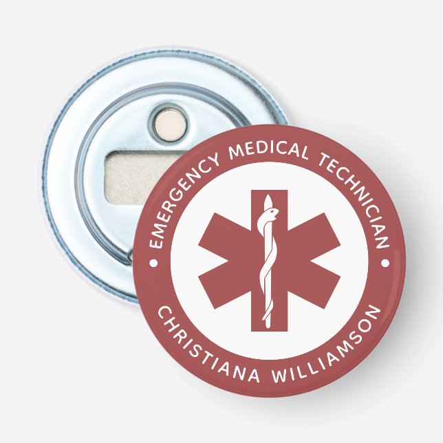 Custom EMT Symbol Emergency Medical Technician Bottle Opener (Front)