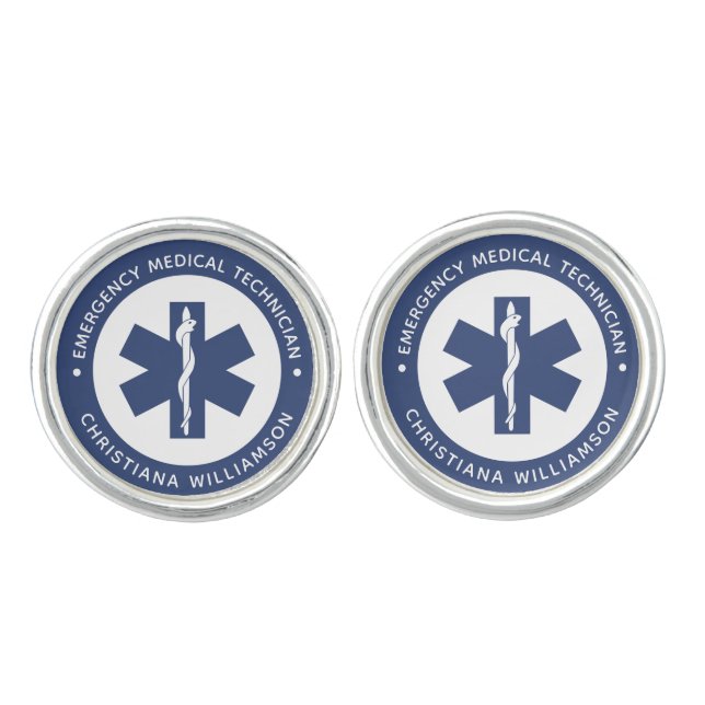 Custom EMT Symbol Emergency Medical Technician Cufflinks (Front)