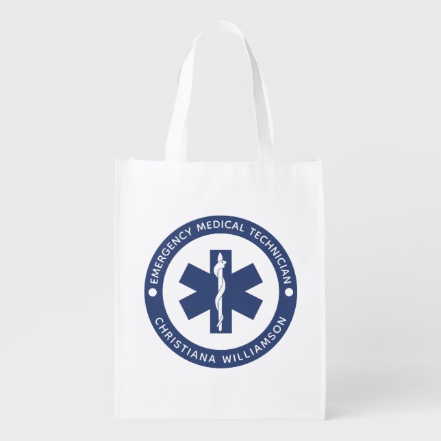Custom EMT Symbol Emergency Medical Technician Grocery Bag (Front)