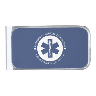 Custom EMT Symbol Emergency Medical Technician Silver Finish Money Clip
