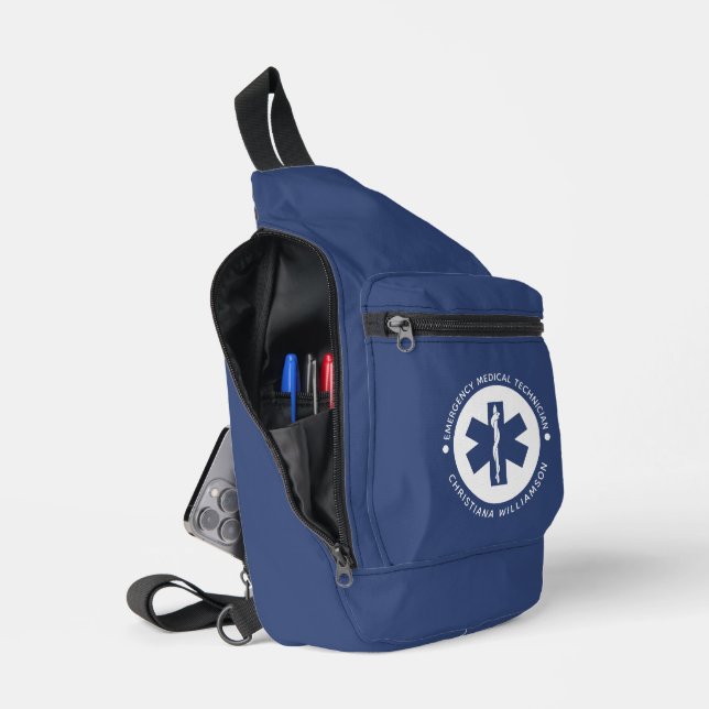 Custom EMT Symbol Emergency Medical Technician Sling Bag (Open)