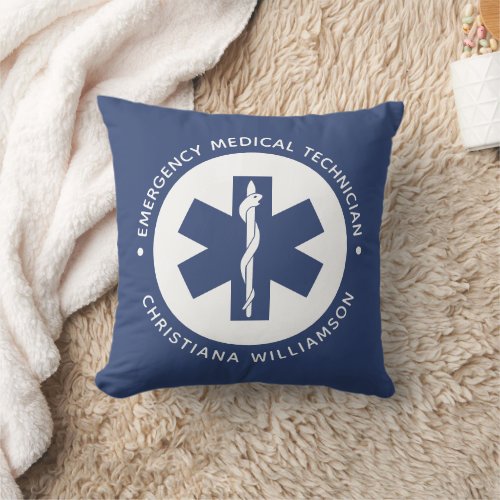 Custom EMT Symbol Emergency Medical Technician Throw Pillow