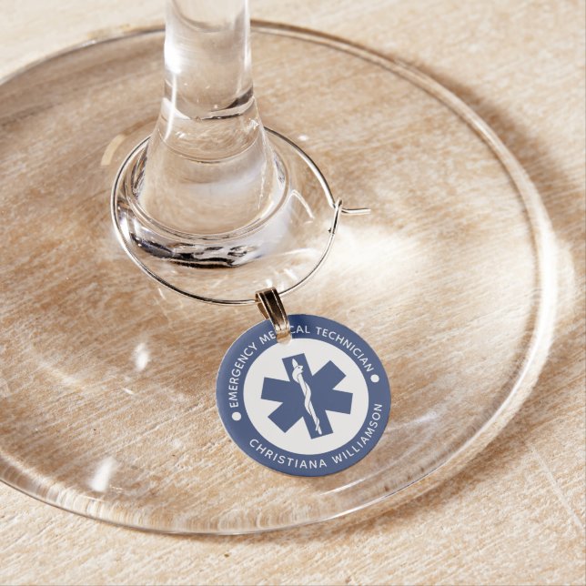 Custom EMT Symbol Emergency Medical Technician Wine Charm (In Situ)