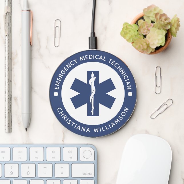 Custom EMT Symbol Emergency Medical Technician Wireless Charger (Desk)
