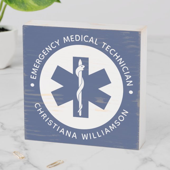 Custom EMT Symbol Emergency Medical Technician Wooden Box Sign (In Situ Horizontal)