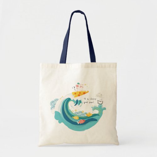 CustomEN Happy New Year Wave Rat Mouse Cute Tote Bag