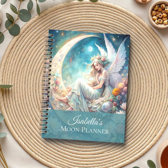 Custom Enchanted Moon Fairy Planner (Custom Enchanted Moon Fairy Planner on a neutral boho table with herbs and a cup of tea.)