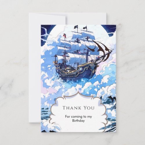 Custom Enchanted Ship Pirate Birthday Thank You Card