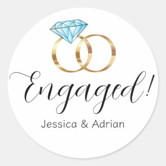 Custom Engaged Blue Diamond Gold Wedding Rings Classic Round Sticker