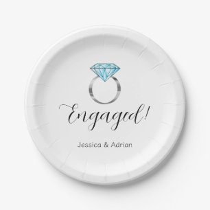 Custom Engaged Blue Diamond Ring Engagement Party Paper Plates