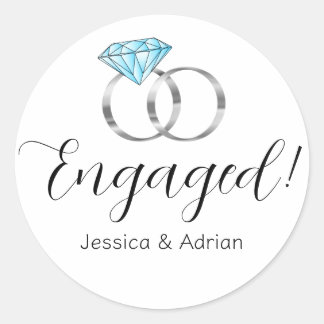 Custom Engaged Blue Diamond Wedding Rings Classic Round Sticker