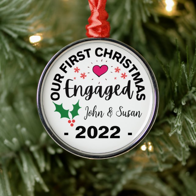 Custom Engaged Christmas, Engagement Personalized  Metal Ornament (Tree)