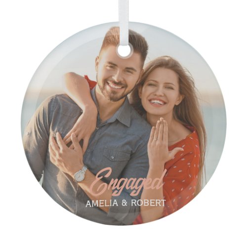 Custom Engaged Couple Photo Glass Ornament