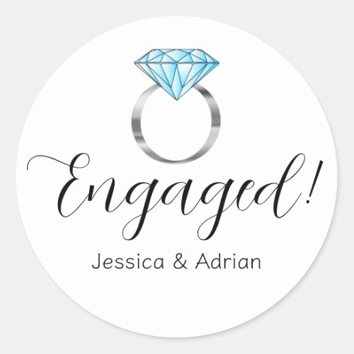 Custom Engaged Diamond Blue Silver Engagement Ring Classic Round Sticker