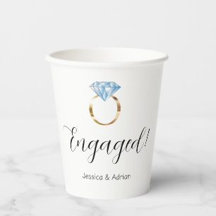 Custom Engaged Diamond Ring Engagement Party Paper Cups