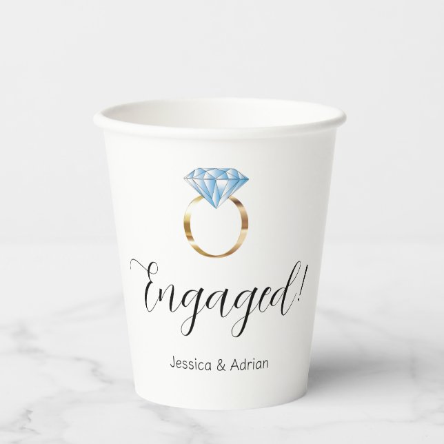 Custom Engaged Diamond Ring Engagement Party Paper Cups (Front)