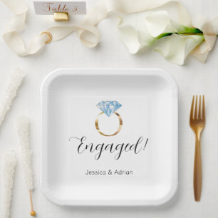Custom Engaged Diamond Ring Engagement Party Paper Plates