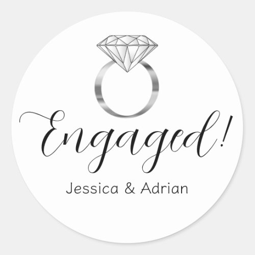 Custom Engaged Silver Diamond Ring Engagement Classic Round Sticker