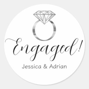 Custom Engaged Silver Diamond Ring Engagement Classic Round Sticker
