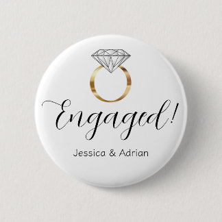 Custom Engaged White Diamond Ring Engagement Button