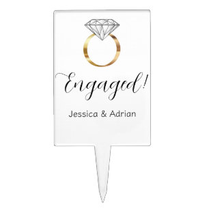 Custom Engaged White Diamond Ring Engagement Cake Topper