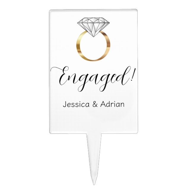 Custom Engaged White Diamond Ring Engagement Cake Topper (Front)