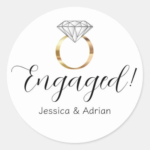 Custom Engaged White Diamond Ring Engagement Classic Round Sticker