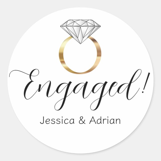 Custom Engaged White Diamond Ring Engagement Classic Round Sticker (Front)