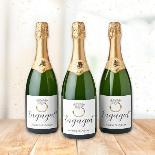 Custom Engaged White Diamond Ring Engagement Sparkling Wine Label