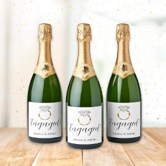 Custom Engaged White Diamond Ring Engagement Sparkling Wine Label