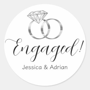 Custom Engaged White Diamond Silver Wedding Rings Classic Round Sticker
