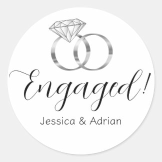 Custom Engaged White Diamond Silver Wedding Rings Classic Round Sticker