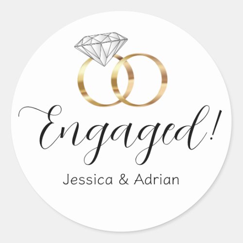 Custom Engaged White Diamond Wedding Rings Classic Round Sticker