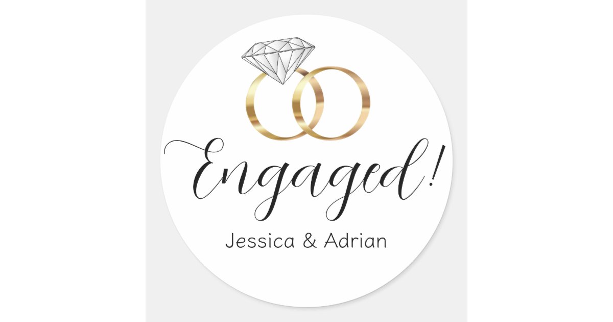 Custom Engaged White Diamond Wedding Rings Classic Round Sticker | Zazzle