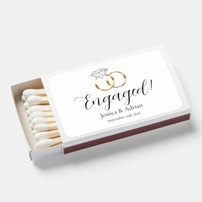 Custom Engaged White Diamond Wedding Rings Matchboxes (Front Open)