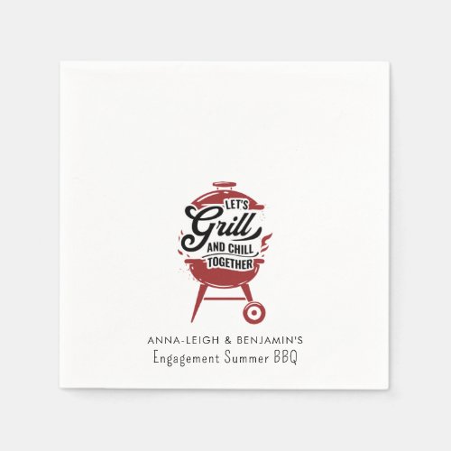 Custom Engagement Couples BBQ Rustic Grill Party Napkins