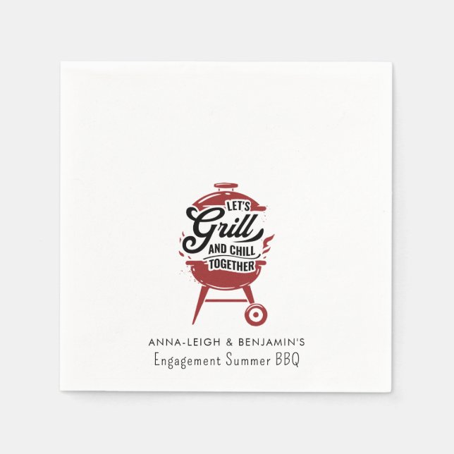Custom Engagement Couples BBQ Rustic Grill Party Napkins (Front)