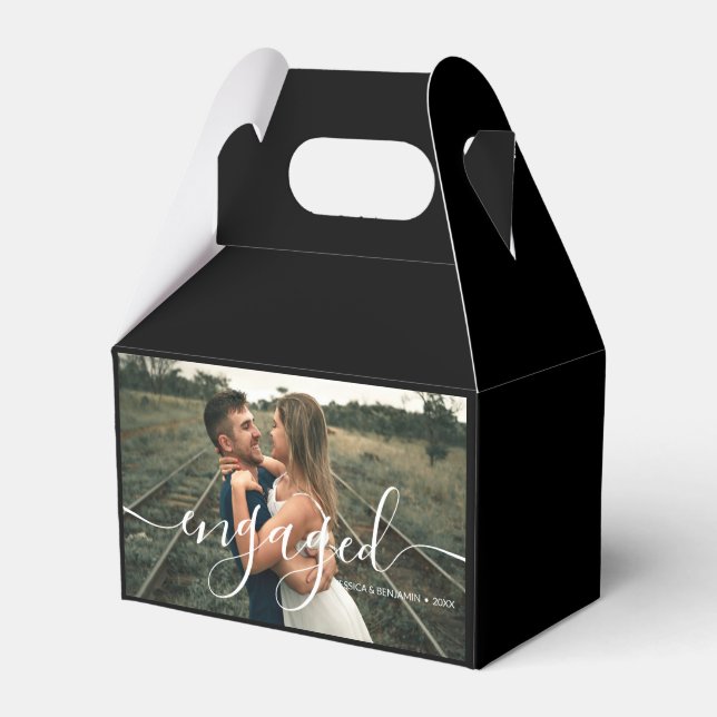 Custom Engagement Photo Black Favor Box (Front Side)