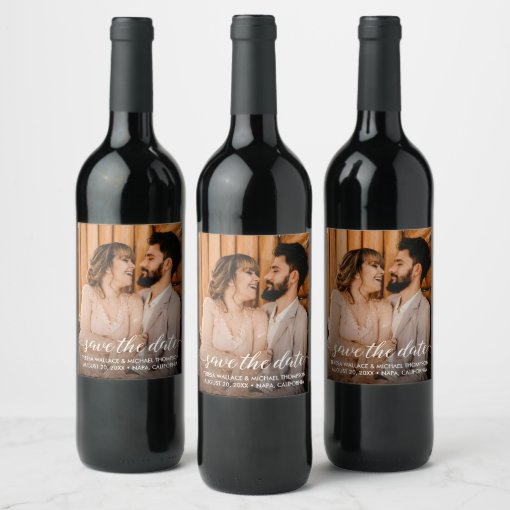 Custom Engagement Photo Save the date Wine Label | Zazzle