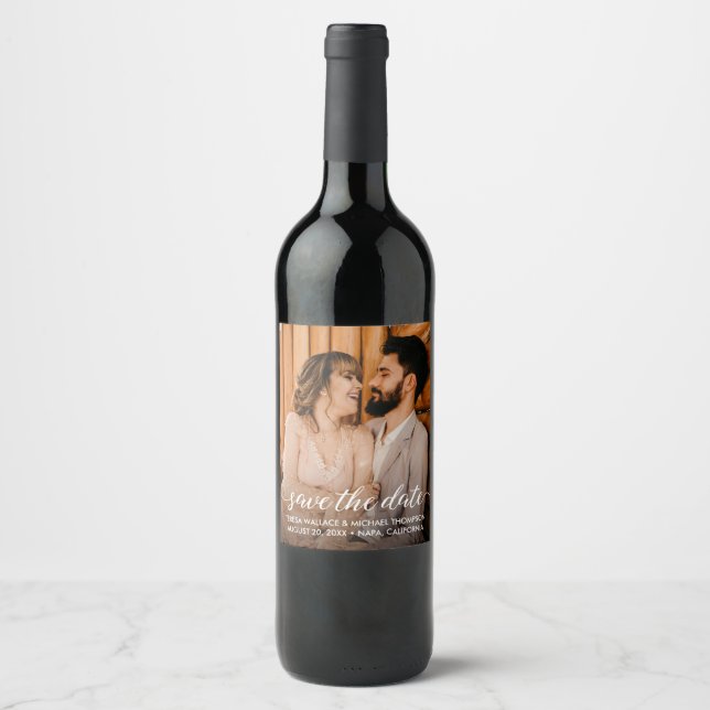 Custom Engagement Photo Save the date Wine Label (Front)