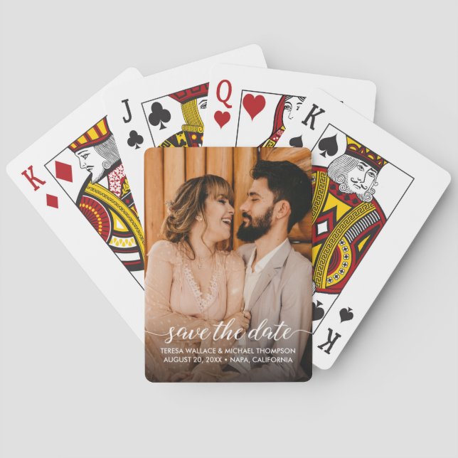 Custom Engagement Photo wedding Save the date Poker Cards (Back)