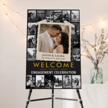 Custom Engagement Sign, Retro Photo Collage 