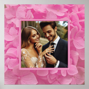 Custom Engagement & Wedding Pink Floral Photo Poster