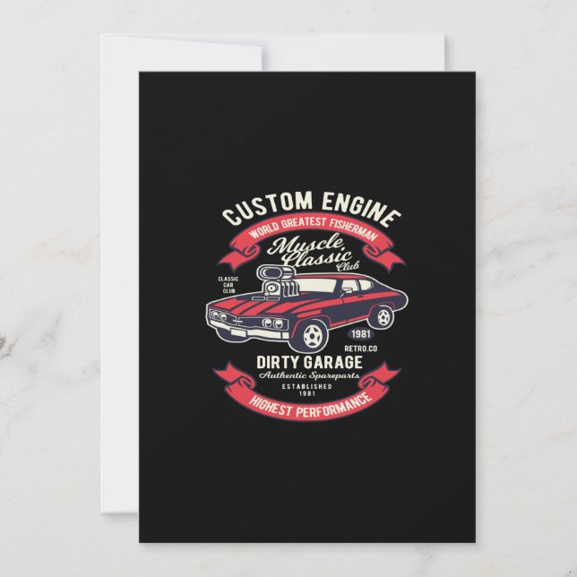 custom engine muscle classic dirty garage invitation (Front)