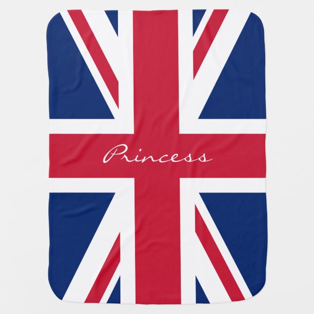 Custom English Princess Red White Blue Flag Baby Blanket (Front)